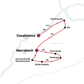 tourhub | G Adventures | Morocco: Markets & Mountains | Tour Map