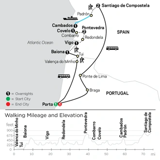 tourhub | Cosmos | Camino de Santiago: the Scenic Portuguese Route | Tour Map