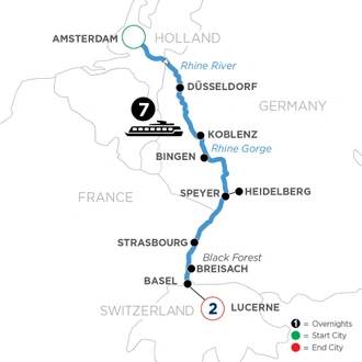 tourhub | Avalon Waterways | Active & Discovery on the Rhine with 2 Nights in Lucerne (Southbound) (Vista) | Tour Map