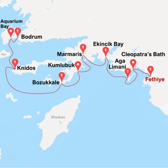 tourhub | Travel Talk Tours | Sail Fethiye to Bodrum &#8211; Premium Gulet with Air-con. | Tour Map