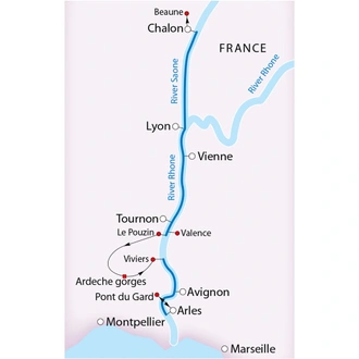 tourhub | Riviera Travel | Burgundy, the River Rhône and Provence River Cruise for solo travellers - MS Thomas Hardy | Tour Map