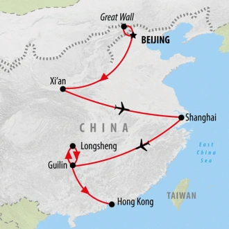 tourhub | On The Go Tours | Beijing to Guilin and Hong Kong 4-5 star - 13 days | Tour Map