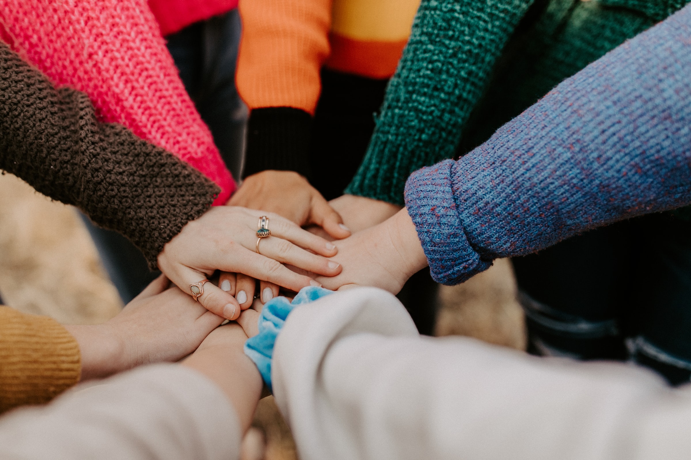 people join their hands stock image