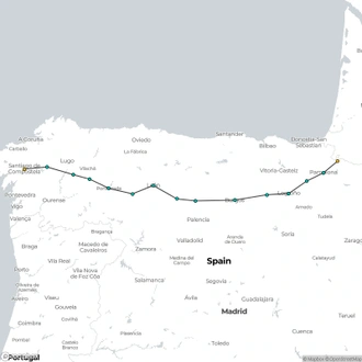 tourhub | The Natural Adventure | Cycling the Camino Frances: Roncesvalles to Santiago | Tour Map