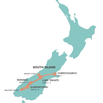 tourhub | Intro Travel | NZ Adventure South | Tour Map