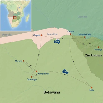 tourhub | Indus Travels | A Journey Through Botswana and Victoria Falls | Tour Map