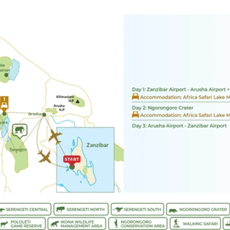 tourhub | Beach and Safari Holidays | Tarangire or Manyara N.P. + Ngorongoro Crater | Tour Map