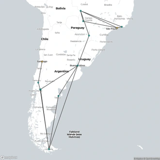 tourhub | Oasis Overland | Santiago To Rio (51 Days) Coast To Coast Via Patagonia | Tour Map