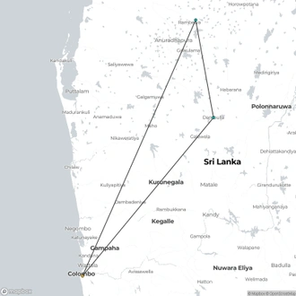 tourhub | Aitken Spence Travels | Wild, Pristine Sri Lanka and its Heritage - Free Upgrade to Private Tour Available | Tour Map