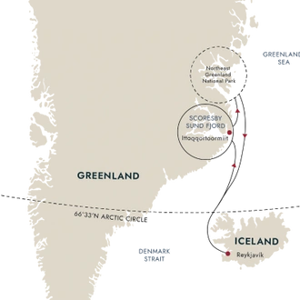 tourhub | HX Hurtigruten Expeditions | Serene Greenland | Tour Map