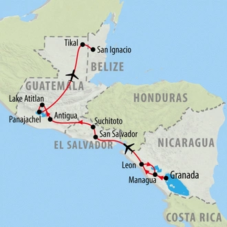 tourhub | On The Go Tours | Central America Uncovered - 19 days | Tour Map