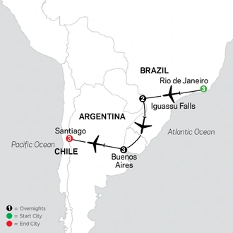 tourhub | Cosmos | Brazil, Argentina & Chile Unveiled | Tour Map