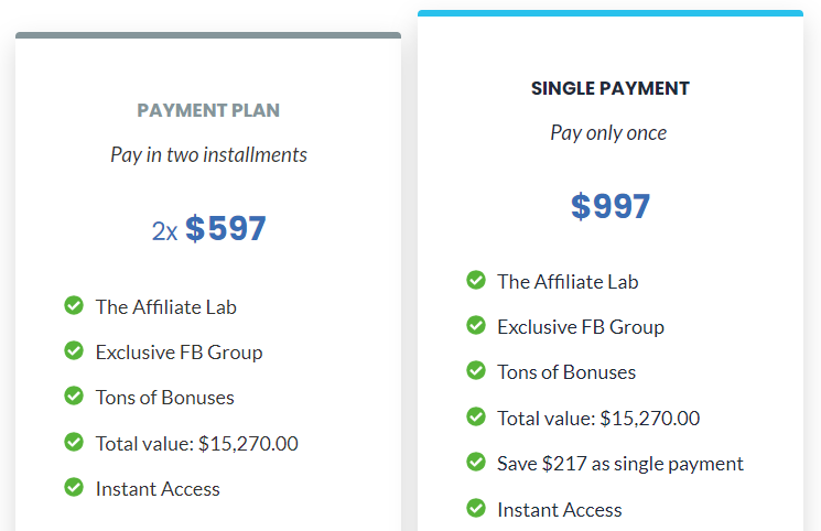 The Affiliate Lab Review - Pricing Tiers