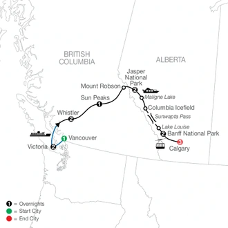 tourhub | Globus | Majestic Rockies with the Calgary Stampede | Tour Map