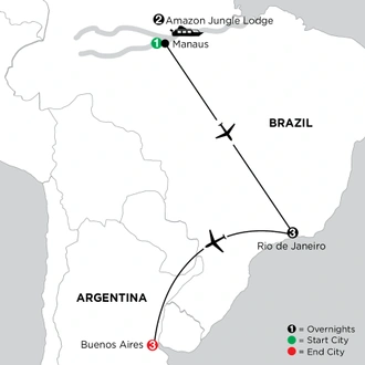 tourhub | Globus | Independent Rio de Janeiro City Stay with Brazil's Amazon & Buenos Aires | Tour Map