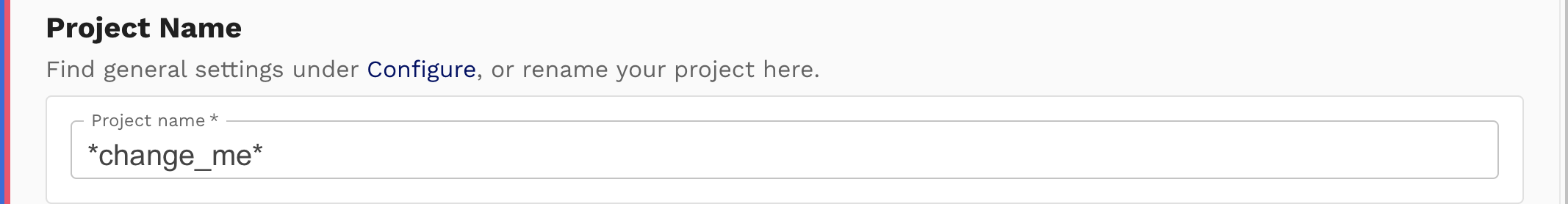 SOOS UI Manage page showing editable Project Name field