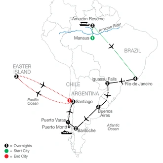tourhub | Globus | South American Odyssey with Amazon & Easter Island | Tour Map