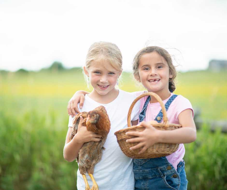 Children with chickens