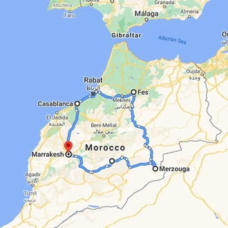 tourhub | Morocco Private Tours | 6 days tour from Marrakech through the Sahara Fes and Casablanca. | Tour Map
