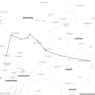 tourhub | CroisiEurope Cruises | Along the Danube and the Rhine - Following the Romantic Road (port-to-port cruise) | Tour Map