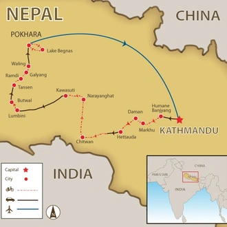 tourhub | SpiceRoads Cycling | Wonders of Southern Nepal by Bicycle | Tour Map
