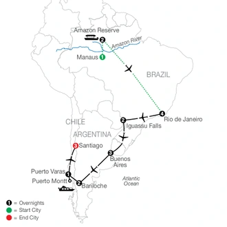 tourhub | Globus | South American Odyssey with Amazon | Tour Map