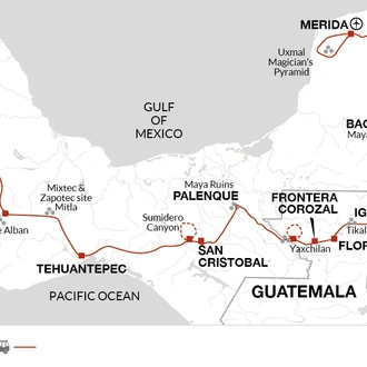 tourhub | Explore! | Contrasts of Mexico + Yucatan Peninsula Extension | Tour Map