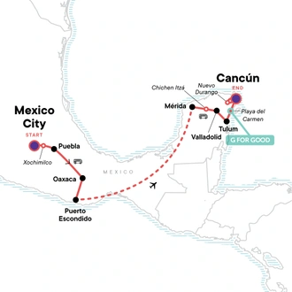 tourhub | G Adventures | The Most Mexico: Central Mexico, Yucatan & Cancún | Tour Map