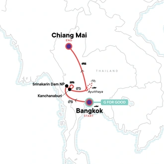 tourhub | G Adventures | Thailand Adventure: Bangkok, Chiang Mai & Street Food Crawls | Tour Map
