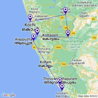 tourhub | Holidays At | Women Special Kerala Tour | Tour Map