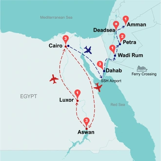 tourhub | Travel Talk Tours | Egypt & Jordan Discovered By Land 2025 (4 & 5 Star Hotels) | Tour Map