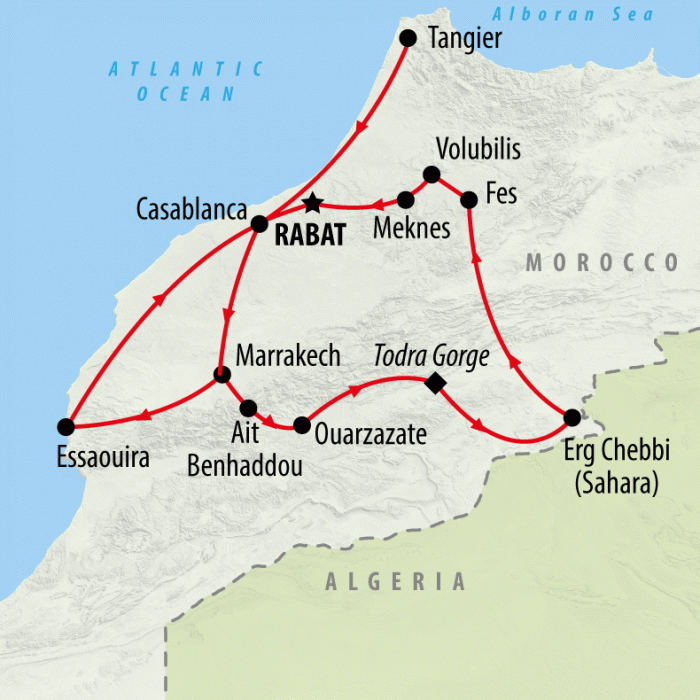 tourhub | On The Go Tours | Casablanca to Essaouira from Tangier - 14 days | Tour Map