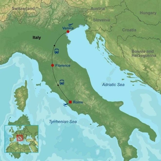 tourhub | Indus Travels | Rome Florence and Venice by Rail | Tour Map