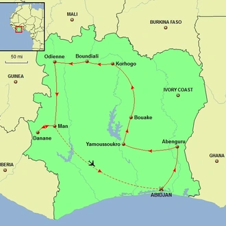 tourhub | Undiscovered Destinations | Ivory Coast Revealed | Tour Map