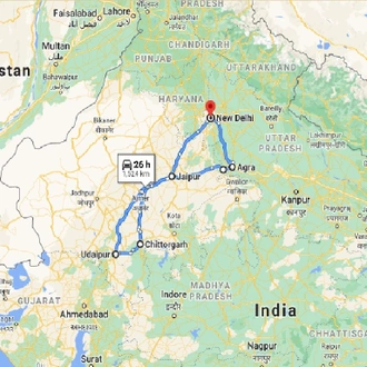 tourhub | GT India Tours | Golden Triangle with Udaipur | Tour Map