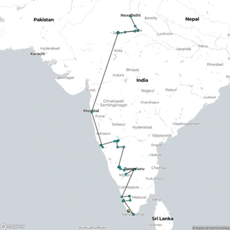 tourhub | Agora Voyages | Cultural Canvas: Delhi to South India Discovery | Tour Map