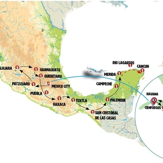 tourhub | Europamundo | The Great Route of Cuba and Mexico | Tour Map