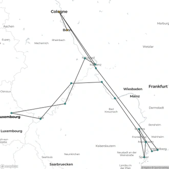 tourhub | Riviera Travel | The Moselle, Luxembourg & the Majestic Rhine River Cruise - MS Geoffrey Chaucer | Tour Map