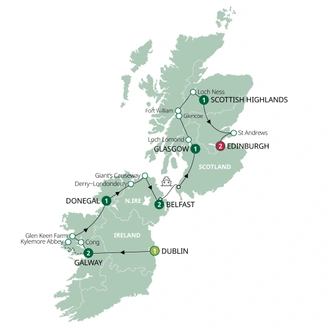 tourhub | Brendan Vacations | Highlights of Ireland and Scotland | Tour Map