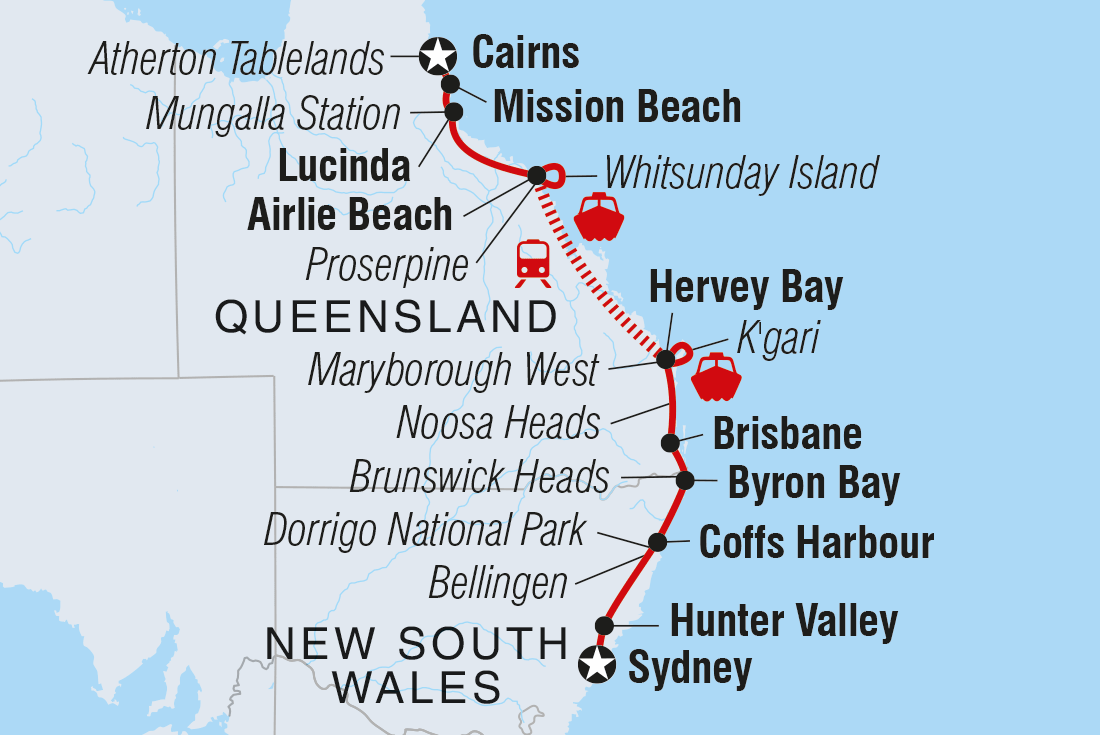 tourhub | Intrepid Travel | Sydney to Cairns Adventure | Tour Map