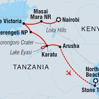 tourhub | Intrepid Travel | East Africa Safari & Coast | Tour Map