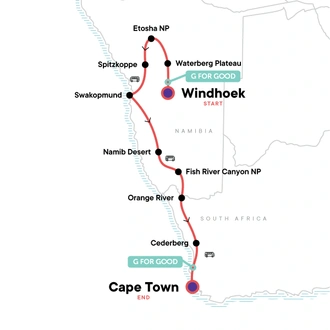 tourhub | G Adventures | Namibia to Cape Town Overland Safari | Tour Map