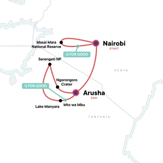 tourhub | G Adventures | Masai & Tanzania Camping Safari | Tour Map