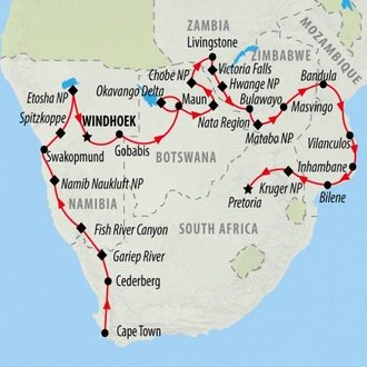tourhub | On The Go Tours | Southern Africa Explorer - 33 Days | Tour Map