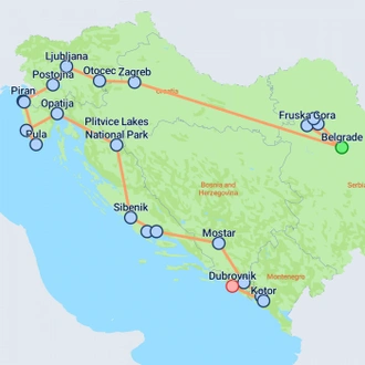 tourhub | On The Go Tours | Belgrade to Dubrovnik - 13 days | Tour Map