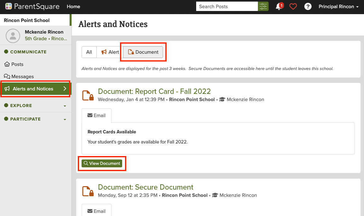 Screenshot of web browers with steps to open report cards highlighted