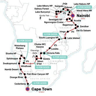 tourhub | G Adventures | Absolute Africa Overland Safari | Tour Map