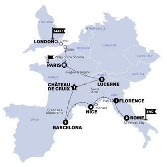 tourhub | Contiki | London to Rome Wanderer (Start Paris, Summer 2024) | Tour Map
