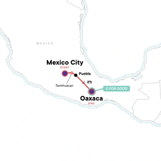 tourhub | G Adventures | Mexico City to Oaxaca: Pottery & Aztec Pyramids | Tour Map