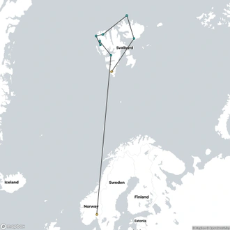 tourhub | HX Hurtigruten Expeditions | Circumnavigating Svalbard: The Ultimate Expedition | With extended stay in Longyearbyen | Tour Map